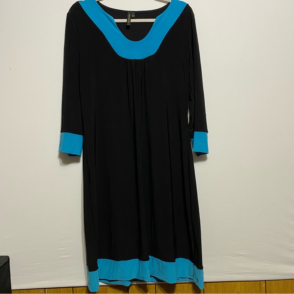 Vtg Susan Lawrence Dress Sz Large Color Block 3/4 Sleeves Stretchy Pullover